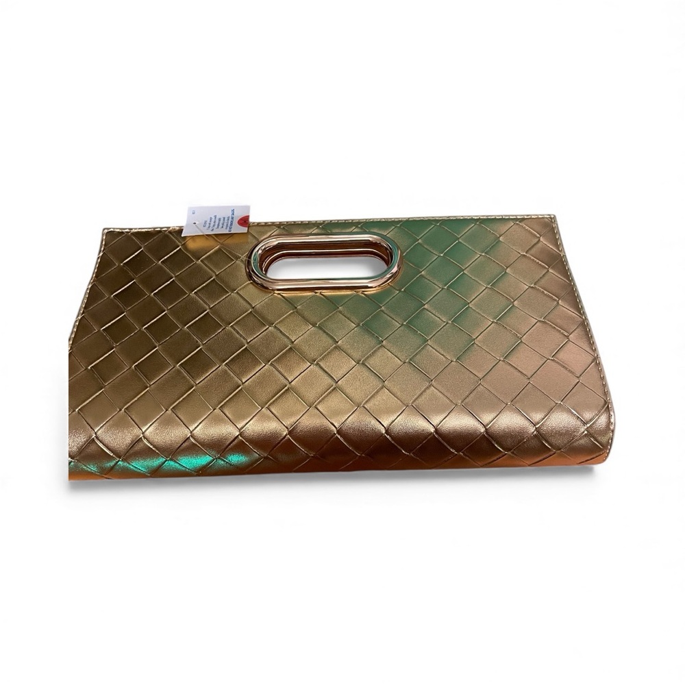 Elegant Gold Woven Clutch Wristlet